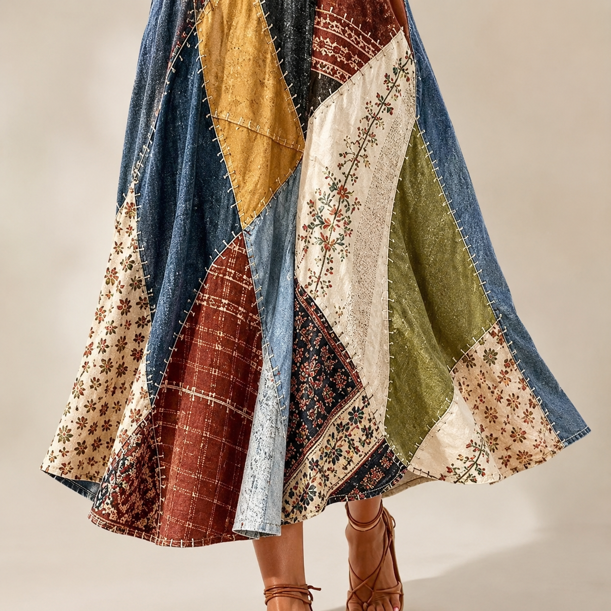 Amalie | Boheme patchworkkjole med V-hals