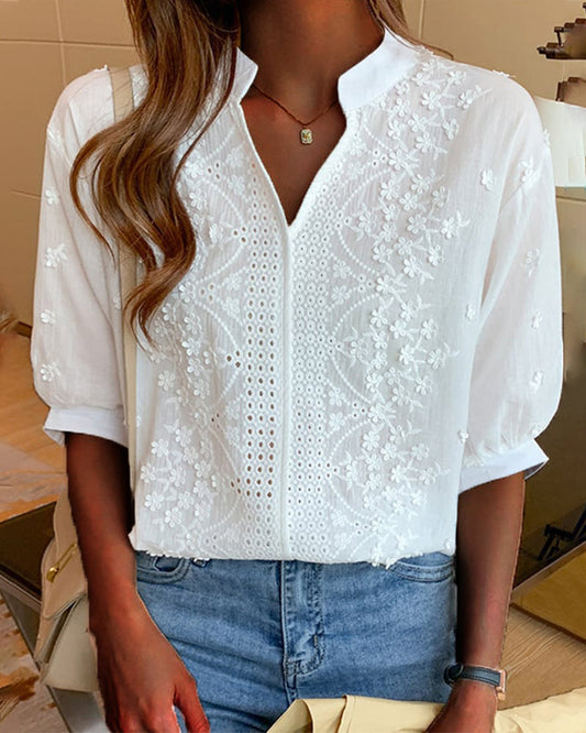 Ella | Elegant hvid bluse med pufærmer