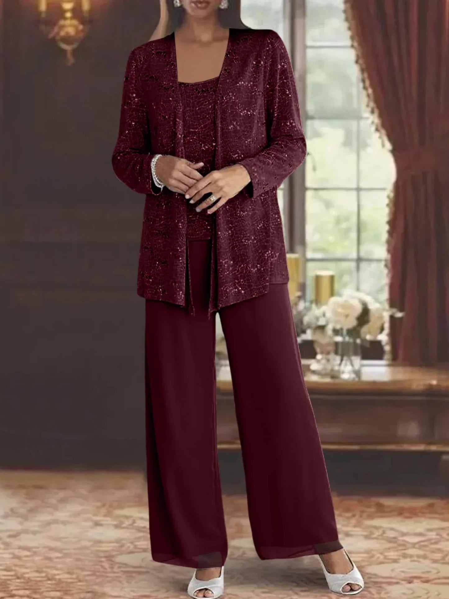 Celeste | Elegant tredelt chiffonsæt med diskret glimmer