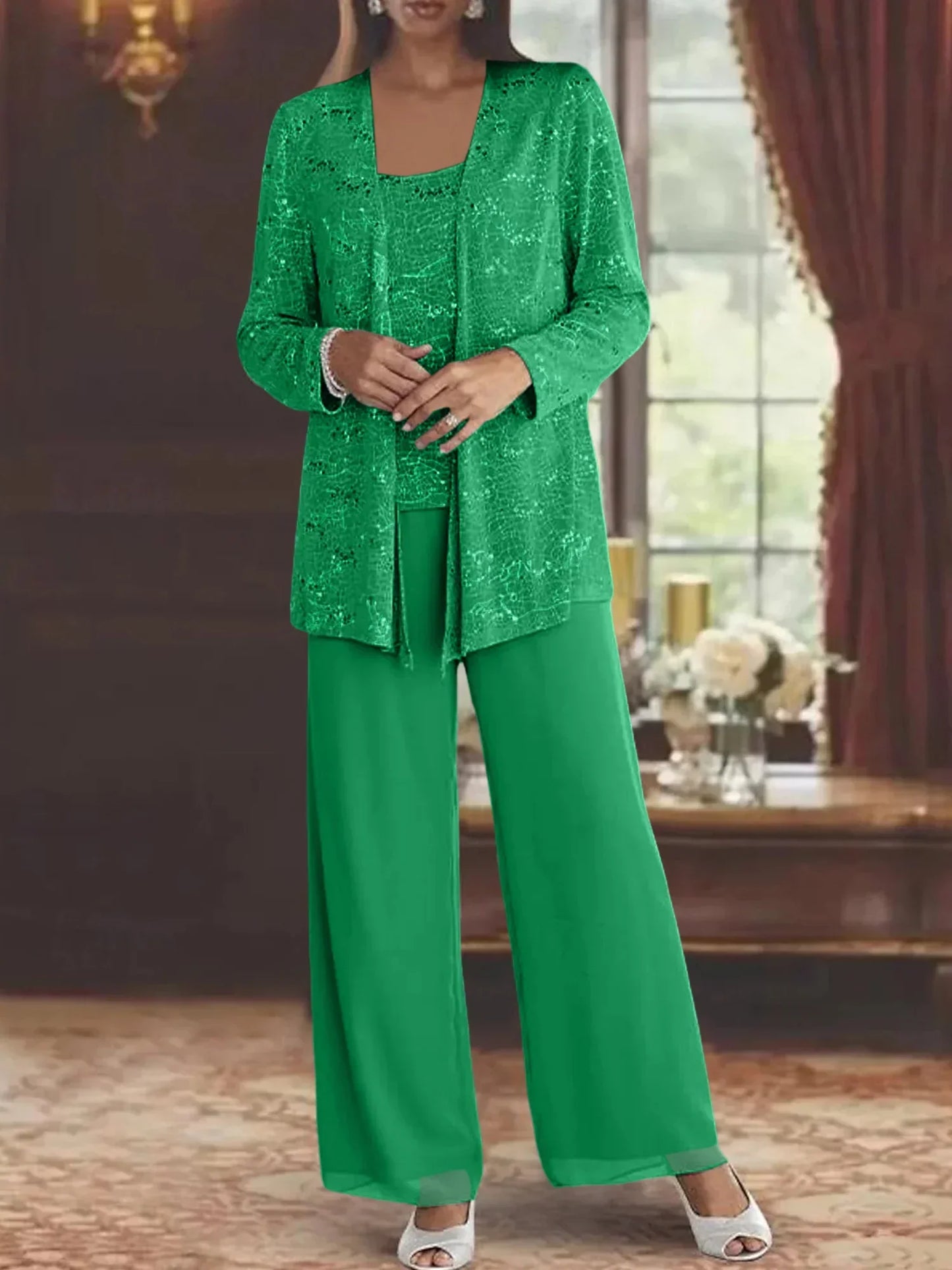 Celeste | Elegant tredelt chiffonsæt med diskret glimmer