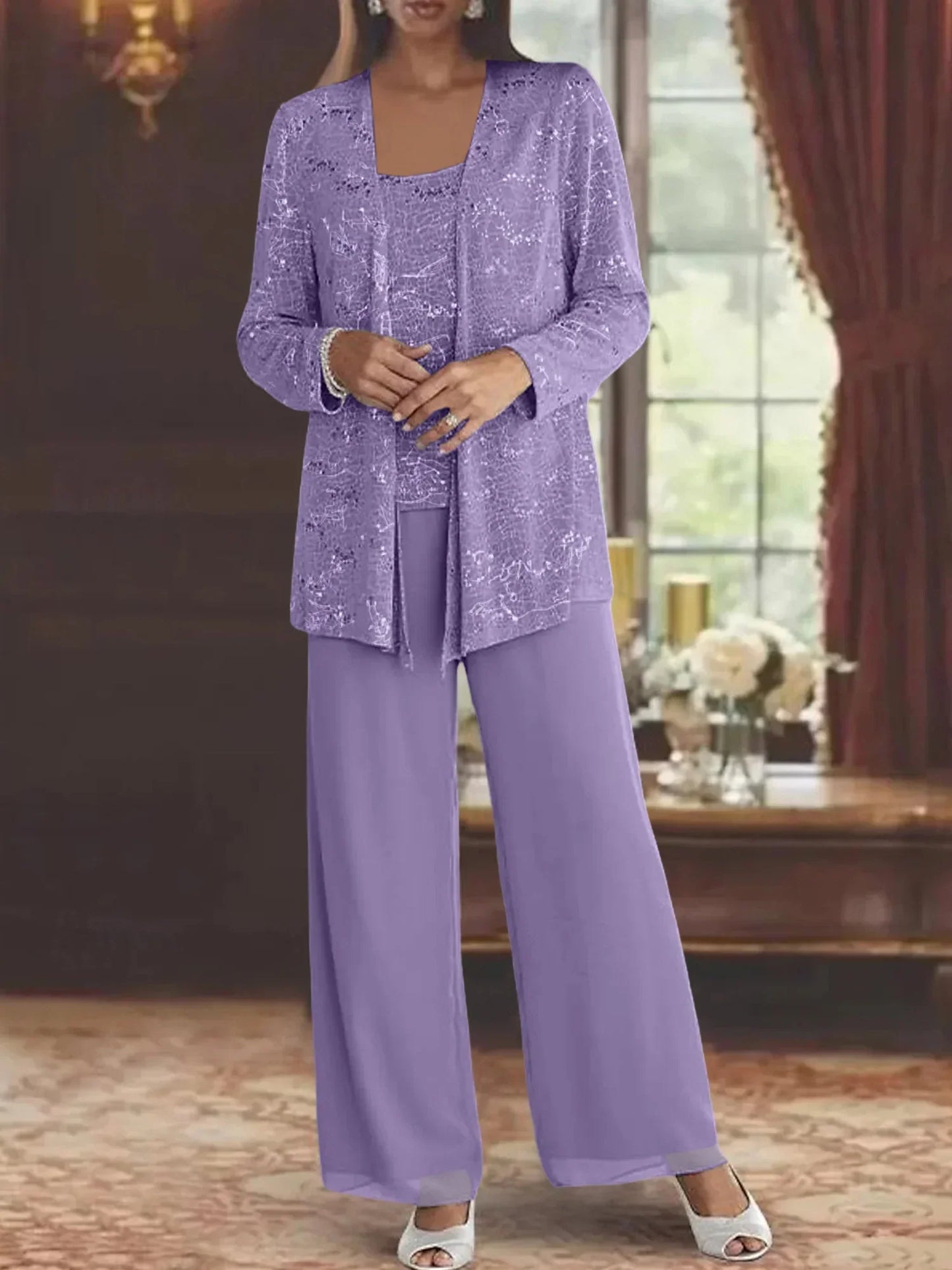 Celeste | Elegant tredelt chiffonsæt med diskret glimmer