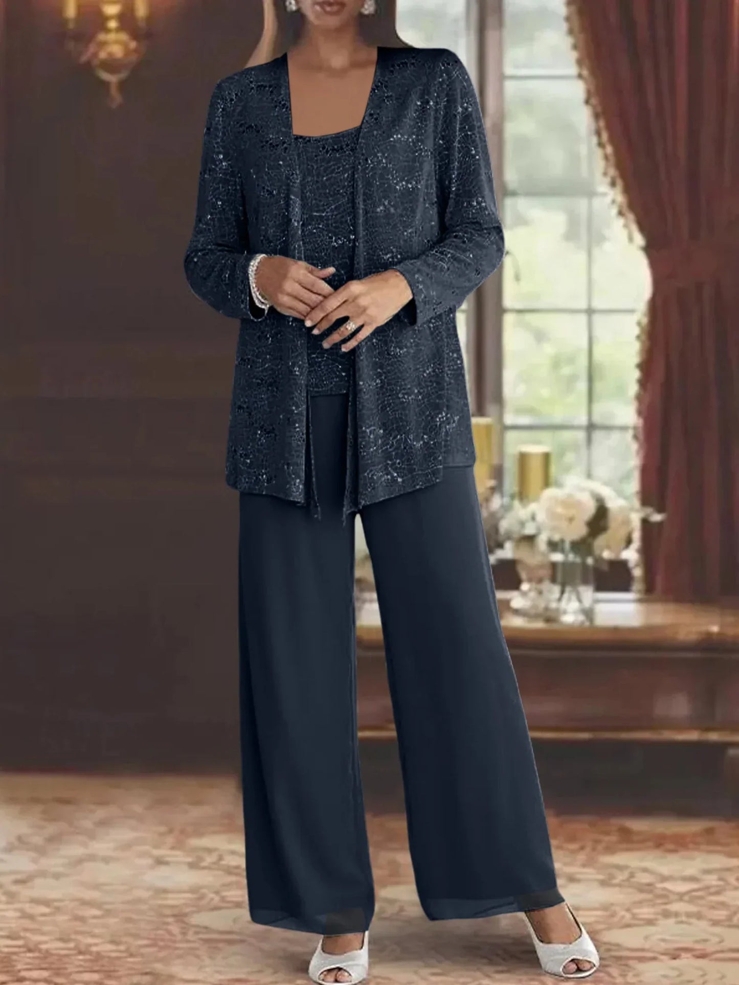 Celeste | Elegant tredelt chiffonsæt med diskret glimmer