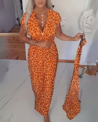 Liona | Leopardmønstret jumpsuit med bindebånd