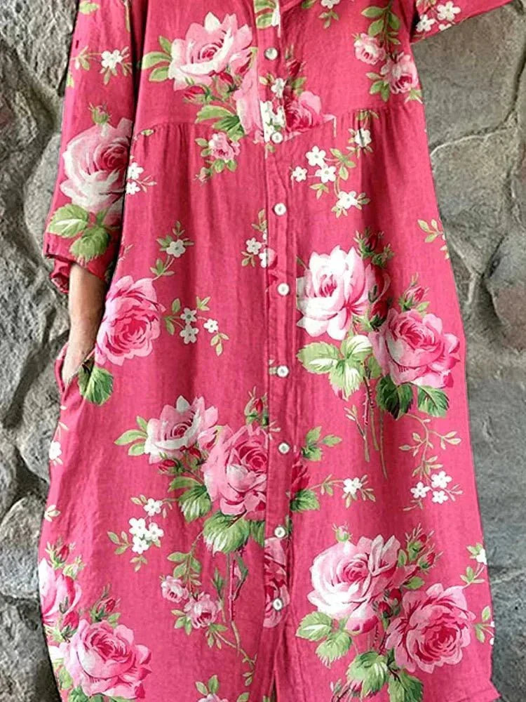 Anita – Blomstret skjortekjole med knapper