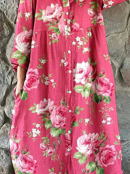 Anita – Blomstret skjortekjole med knapper