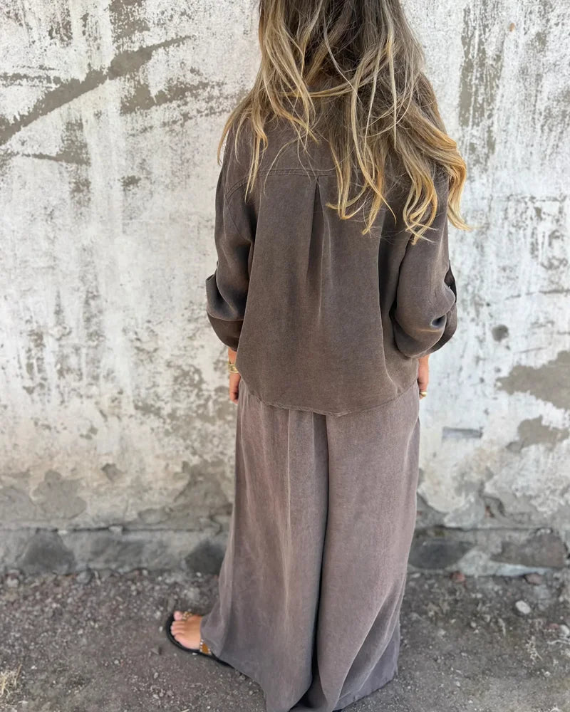 Noura | Afslappet hørblandingssæt med vide bukser