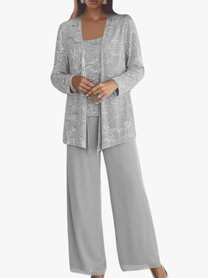 Celeste | Elegant tredelt chiffonsæt med diskret glimmer