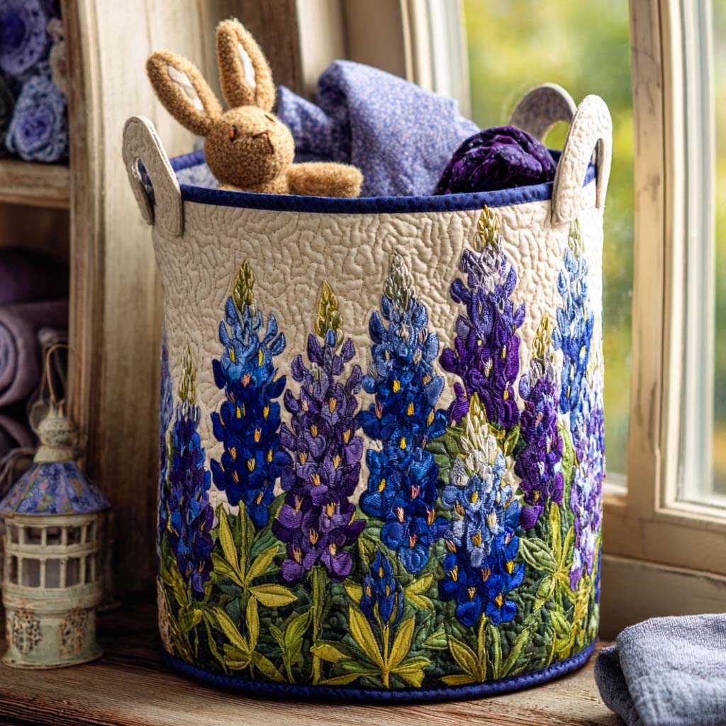 Birgitta – Quiltet opbevaringskurv med blomsterbroderi