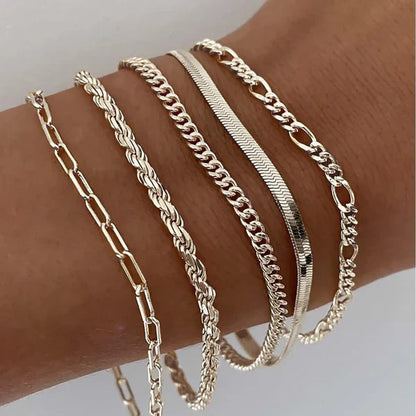 Sæt med 5 armbånd i gyldent look
