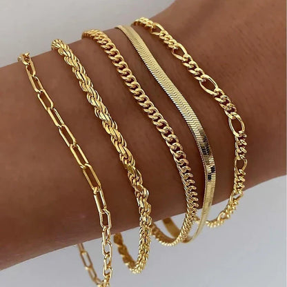 Sæt med 5 armbånd i gyldent look