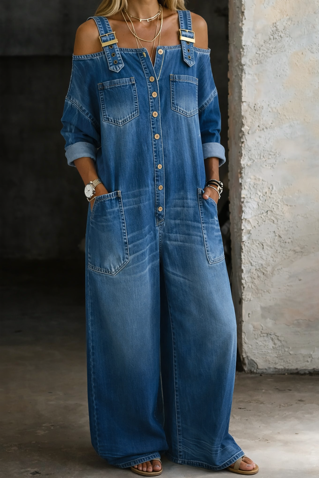Sophia | Denimoveralls med bare skuldre