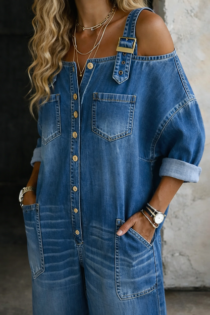 Sophia | Denimoveralls med bare skuldre