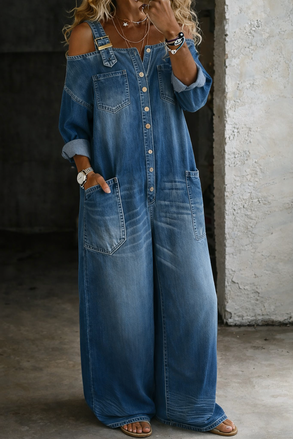 Sophia | Denimoveralls med bare skuldre