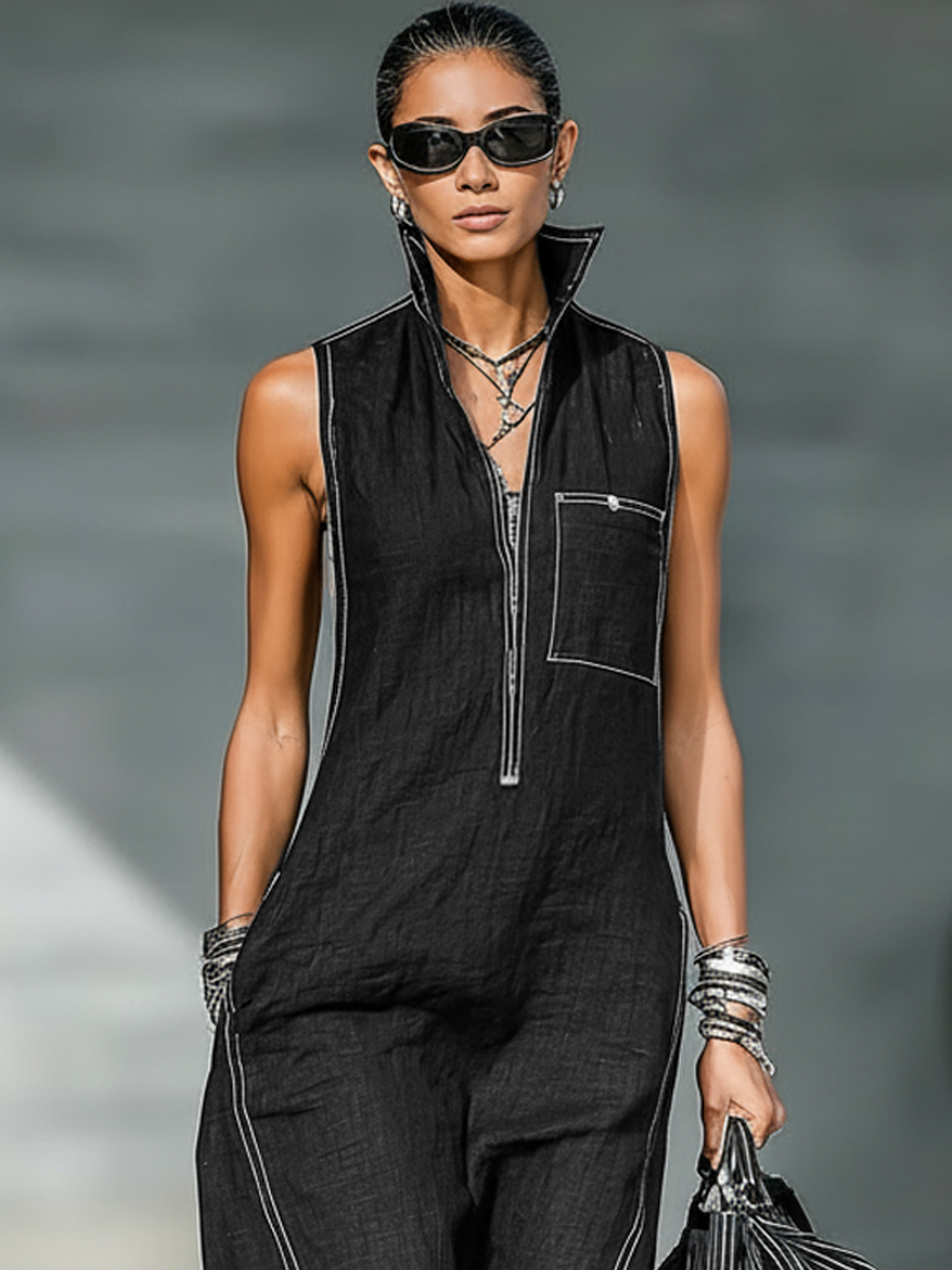 Ninon | Minimalistisk jumpsuit med hvid kant