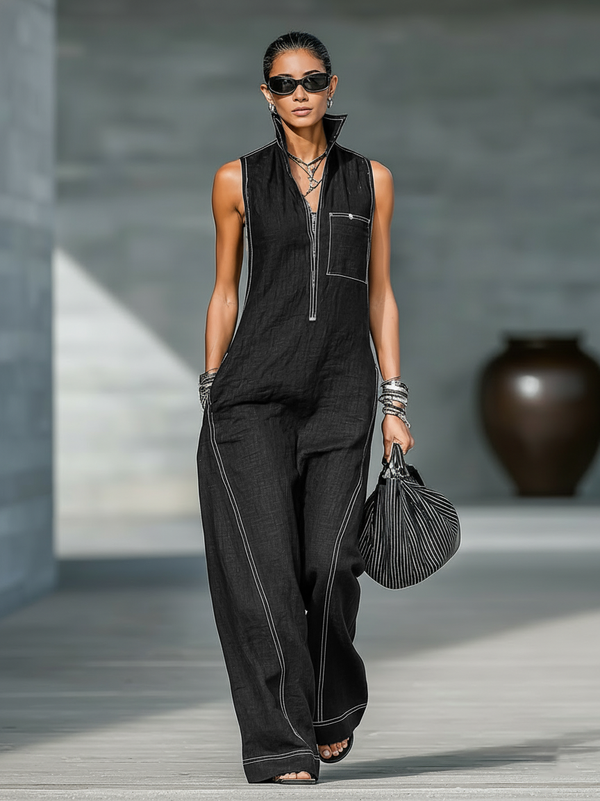 Ninon | Minimalistisk jumpsuit med hvid kant