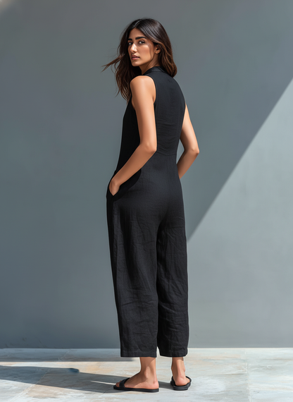 Juliette | Ærmeløs jumpsuit i hørblanding med knaplukning