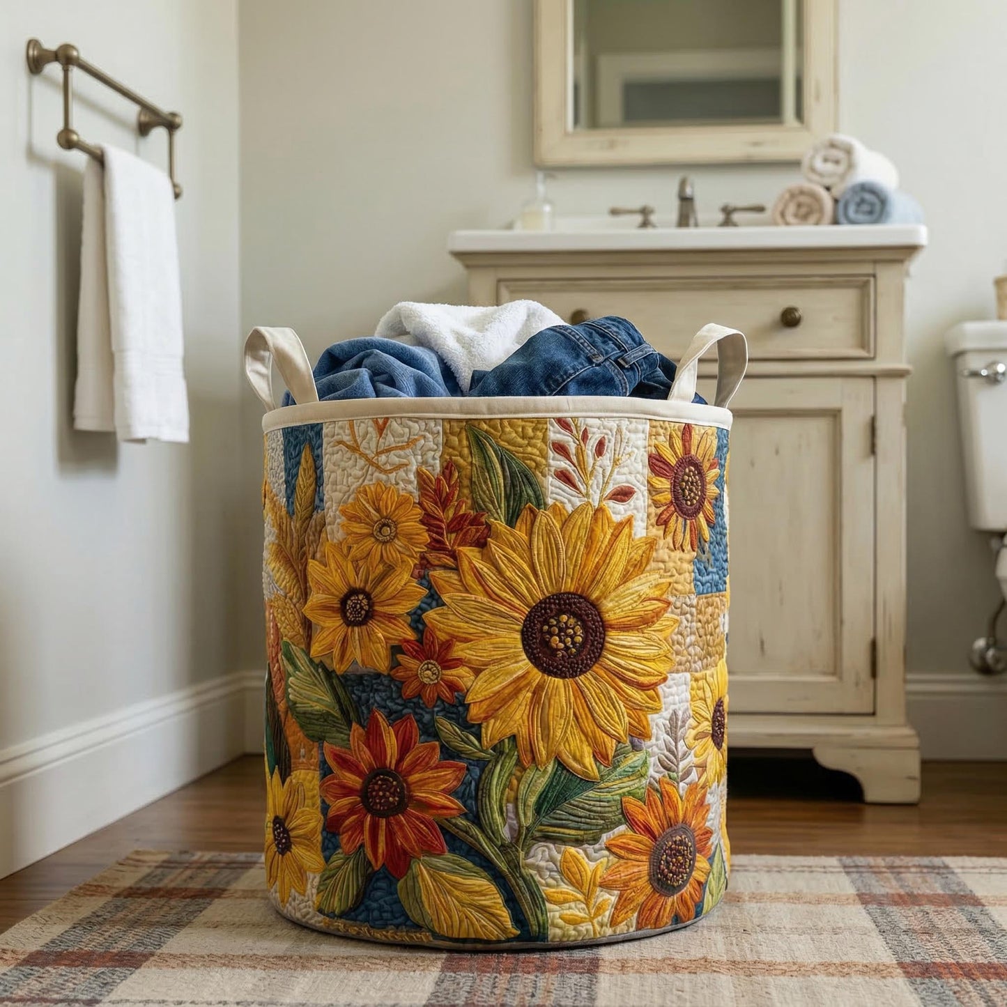 Cecilia – Quiltet opbevaringskurv med blomsterbroderi