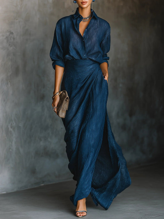 Satin | Elegant bluse- og nederdelssæt