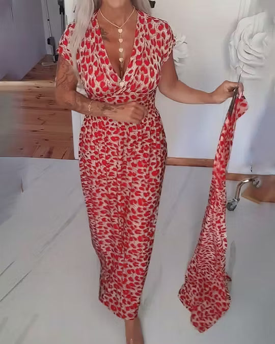 Liona | Leopardmønstret jumpsuit med bindebånd