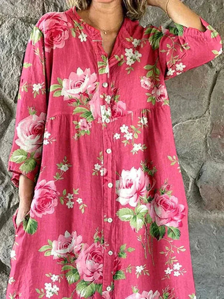 Anita – Blomstret skjortekjole med knapper