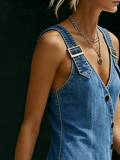 Vera | Lang denimkjole med knapper