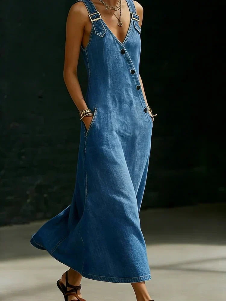 Vera | Lang denimkjole med knapper