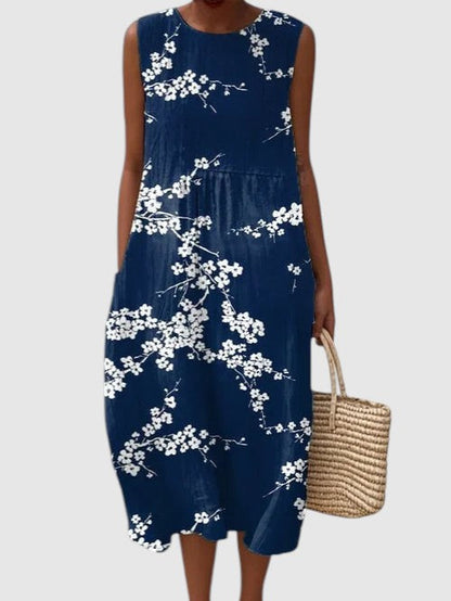 Tess – Elegant Midi-Kjole med Blomsterprint