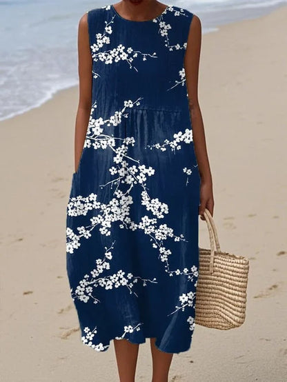 Tess – Elegant Midi-Kjole med Blomsterprint