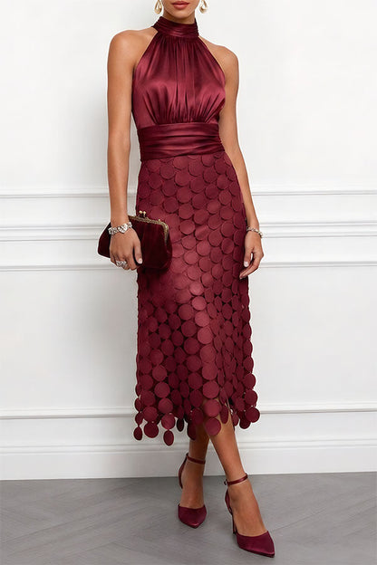 Céline | Elegant midikjole med tekstureret nederdel