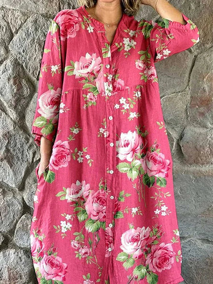 Anita – Blomstret skjortekjole med knapper