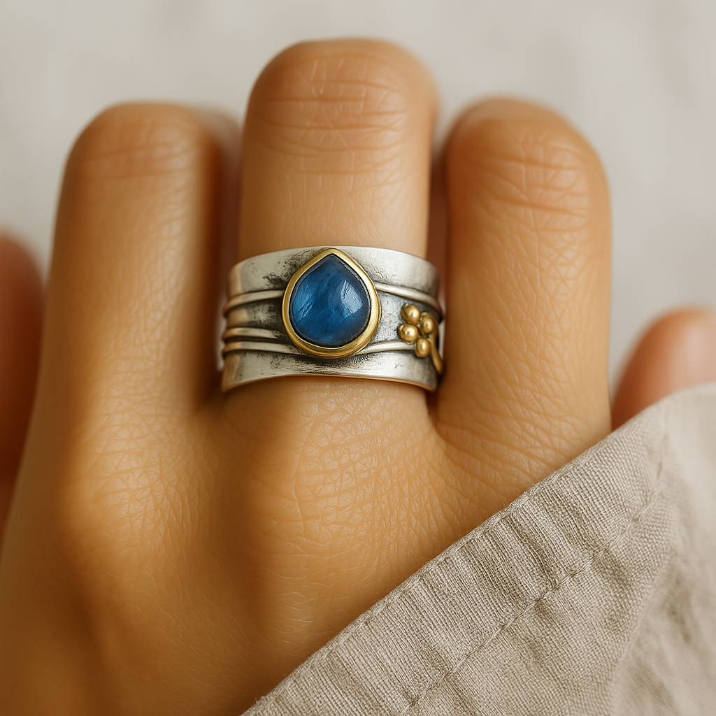 Vintage ring med blå safir-look
