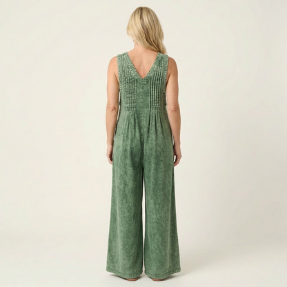 Griselda | Plisseret denimjumpsuit med vide ben