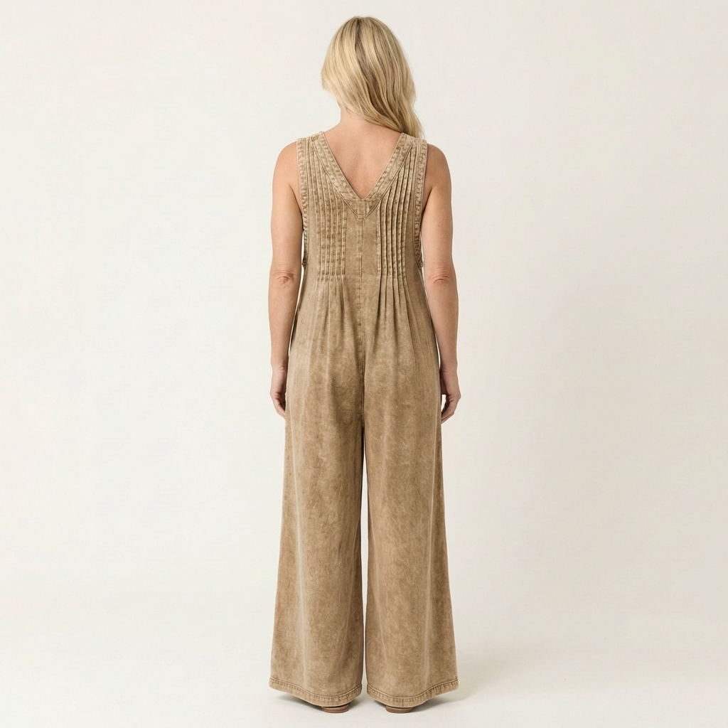Griselda | Plisseret denimjumpsuit med vide ben