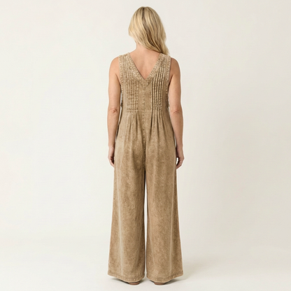 Griselda | Plisseret denimjumpsuit med vide ben