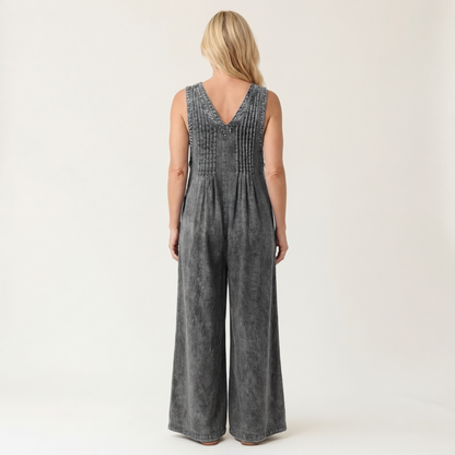 Griselda | Plisseret denimjumpsuit med vide ben