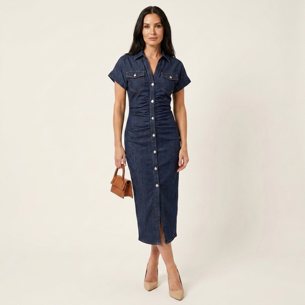 Maya | Figursyet denim-midikjole med knapper