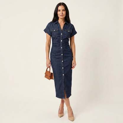 Maya | Figursyet denim-midikjole med knapper