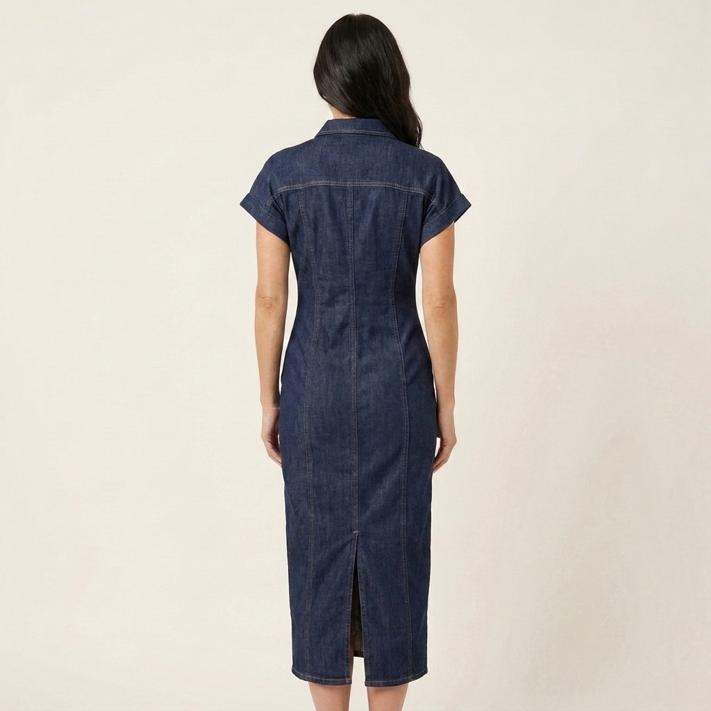 Maya | Figursyet denim-midikjole med knapper