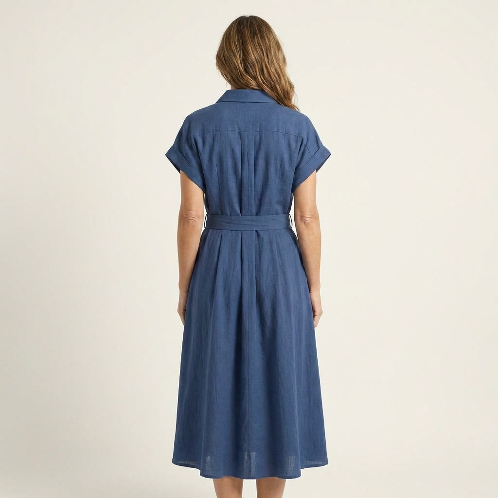 Melody | Denimlook midikjole med knapper og bælte