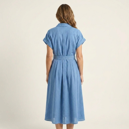 Melody | Denimlook midikjole med knapper og bælte