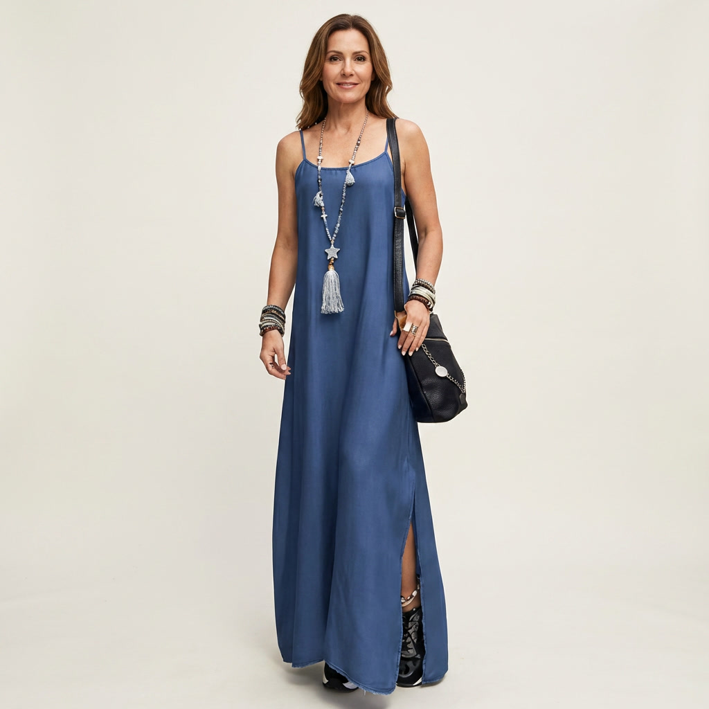 Azure | Lang denimkjole med sideslids