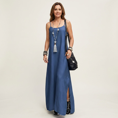 Azure | Lang denimkjole med sideslids