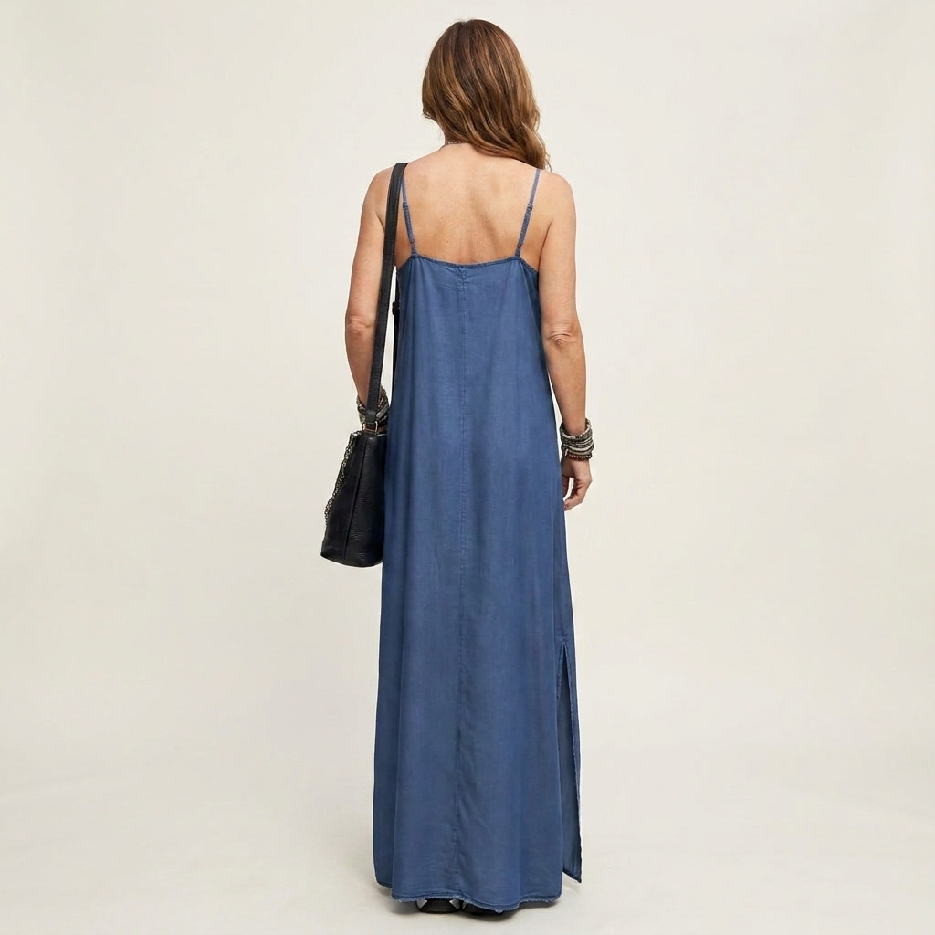 Azure | Lang denimkjole med sideslids