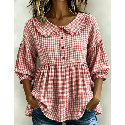 Maren | Ternet bluse med feminin flæsekrave
