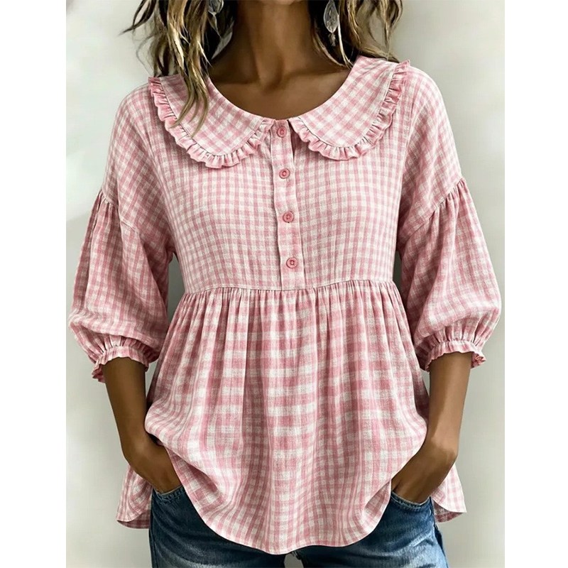 Maren | Ternet bluse med feminin flæsekrave
