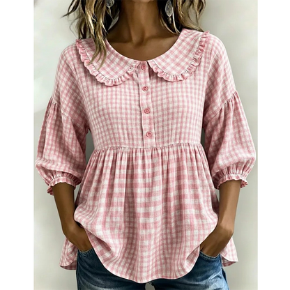 Maren | Ternet bluse med feminin flæsekrave