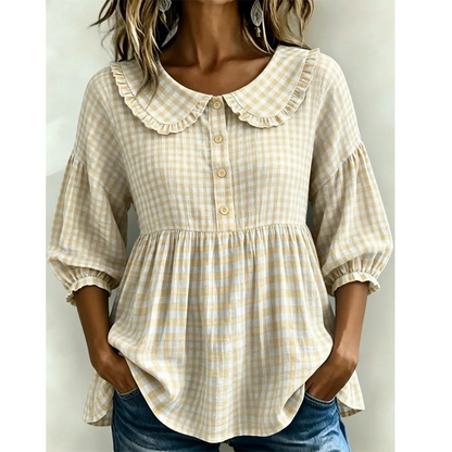 Maren | Ternet bluse med feminin flæsekrave
