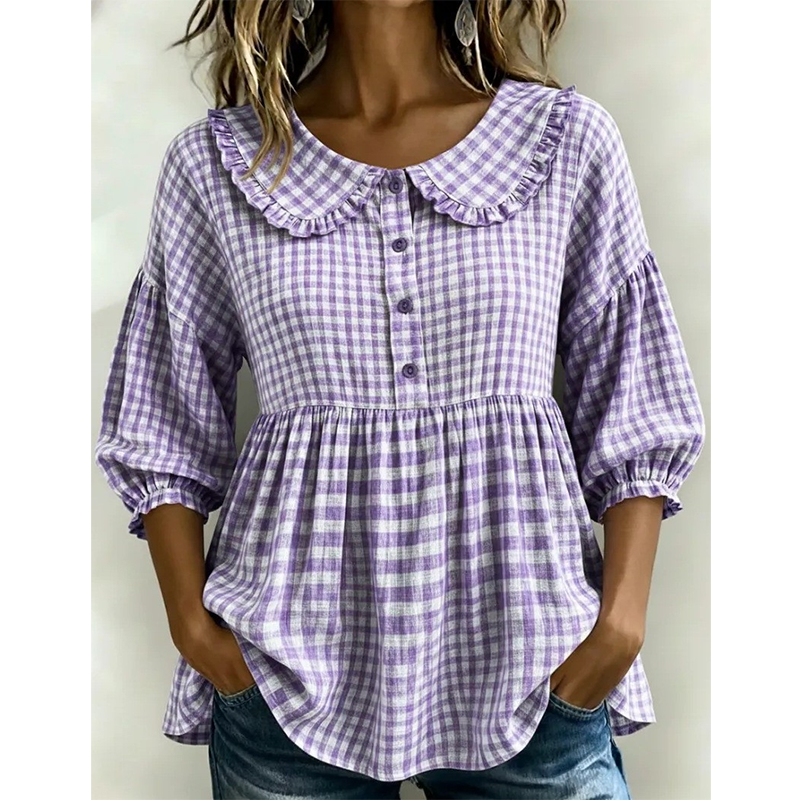Maren | Ternet bluse med feminin flæsekrave