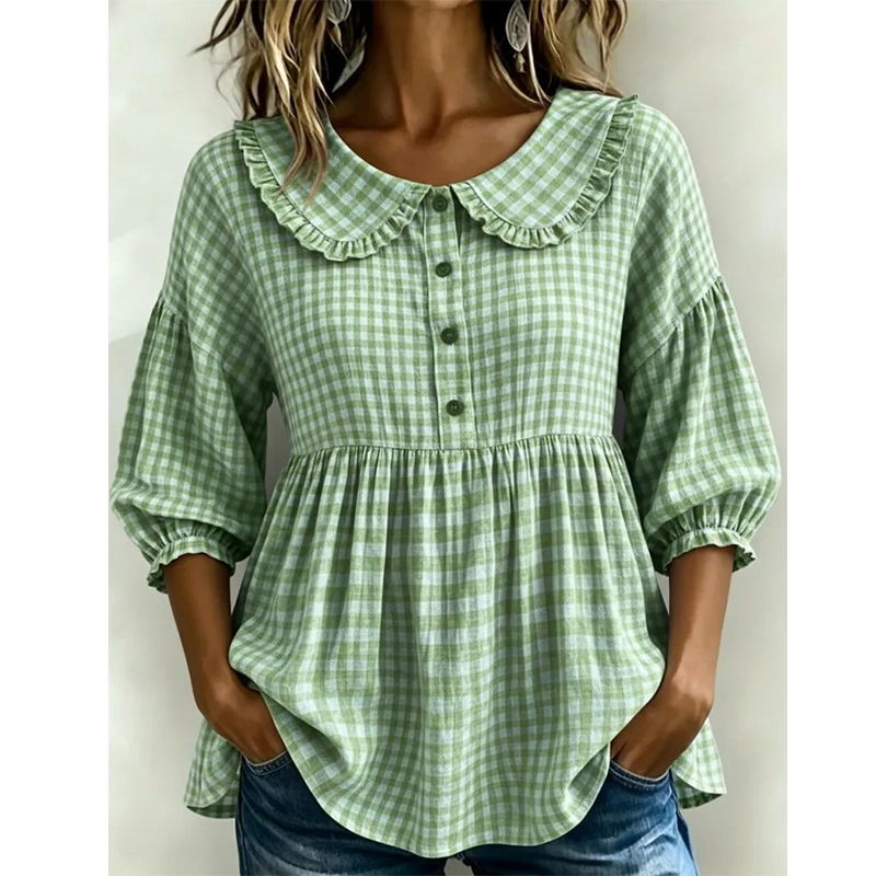 Maren | Ternet bluse med feminin flæsekrave