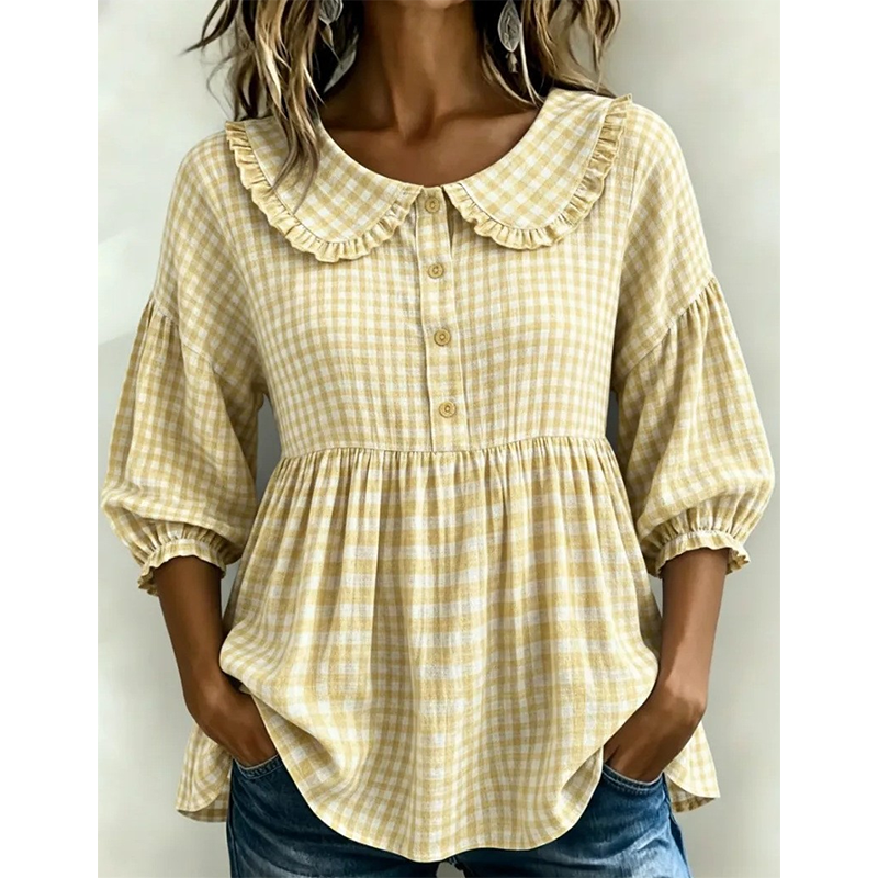 Maren | Ternet bluse med feminin flæsekrave